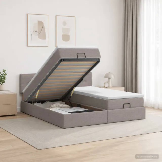 vidaXL Ottoman bed met matras met hoofdeinde 2 st Taupe Stof