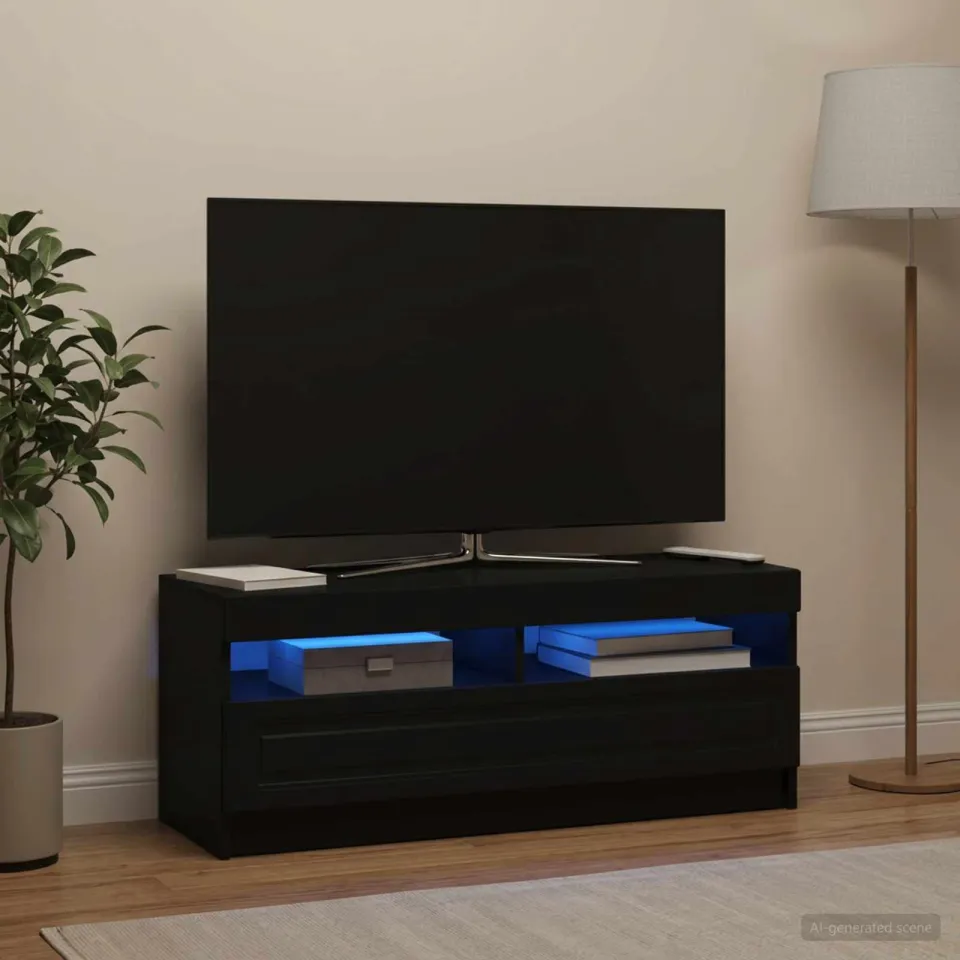 vidaXL LED tv-meubel Zwart Bewerkt hout, foto 4