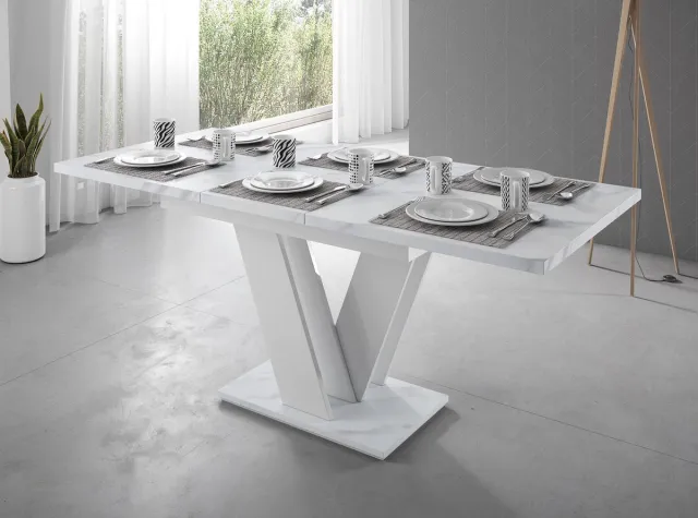 MEUBELLA Eetkamertafel Moris - Wit marmerlook 160cm - Uitschuifbaar