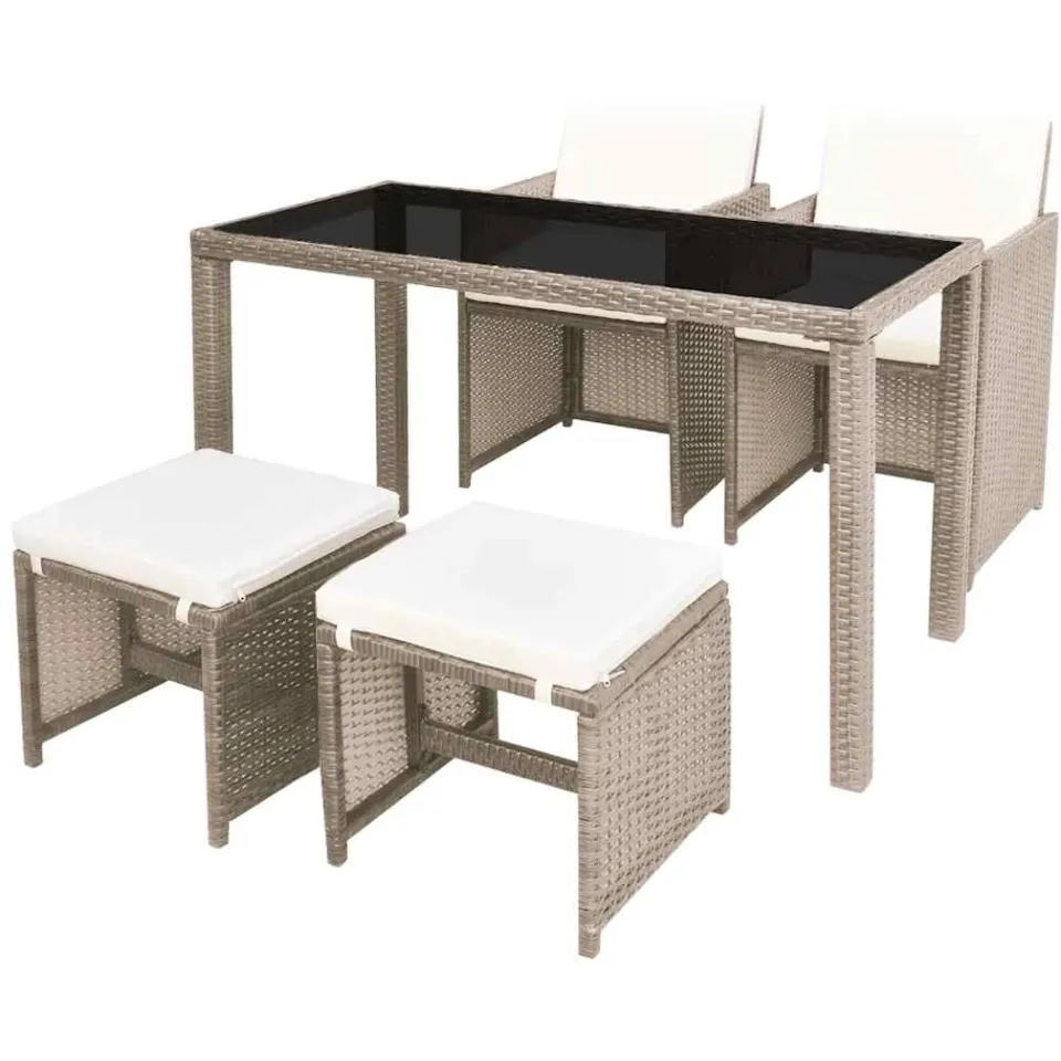 vidaXL 5-delige Tuinset met kussens poly rattan beige, foto 3
