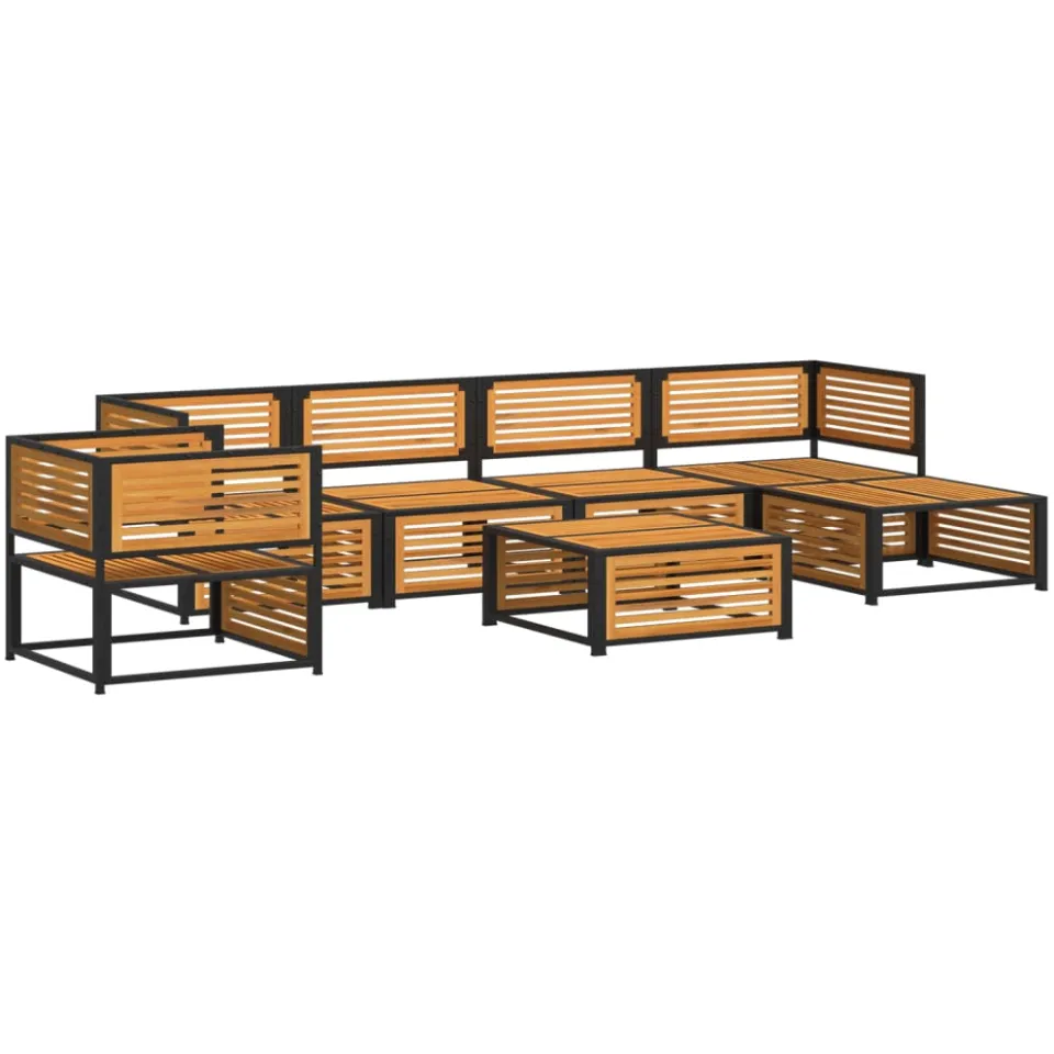 vidaXL 7-delige Tuinbankstel met kussens massief acaciahout bruin