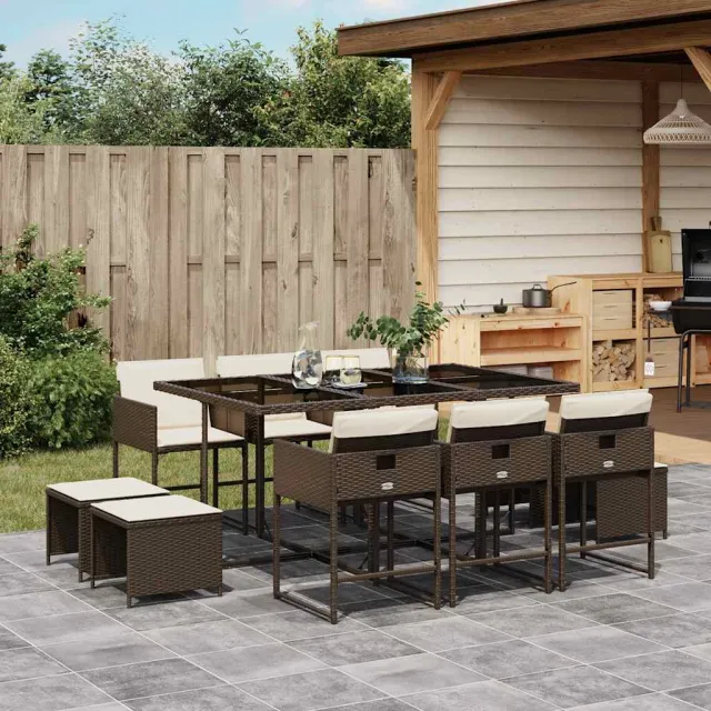 vidaXL 11-delige Tuinset met kussens poly rattan bruin, foto 2