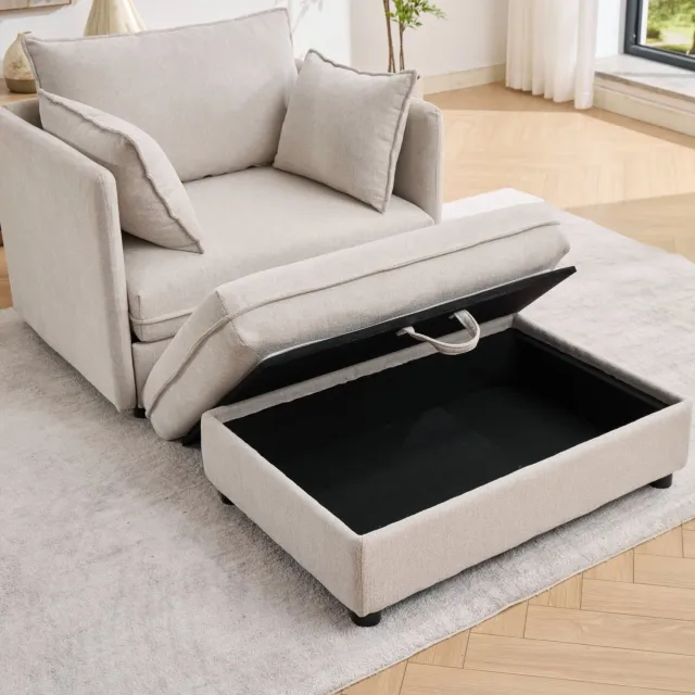 STILVORA Fauteuil 1-Zits - Met Opberghocker En Armleuningen - Voor Woonkamer, Werkkamer En Kleine Ruimtes - Fluweel Beige