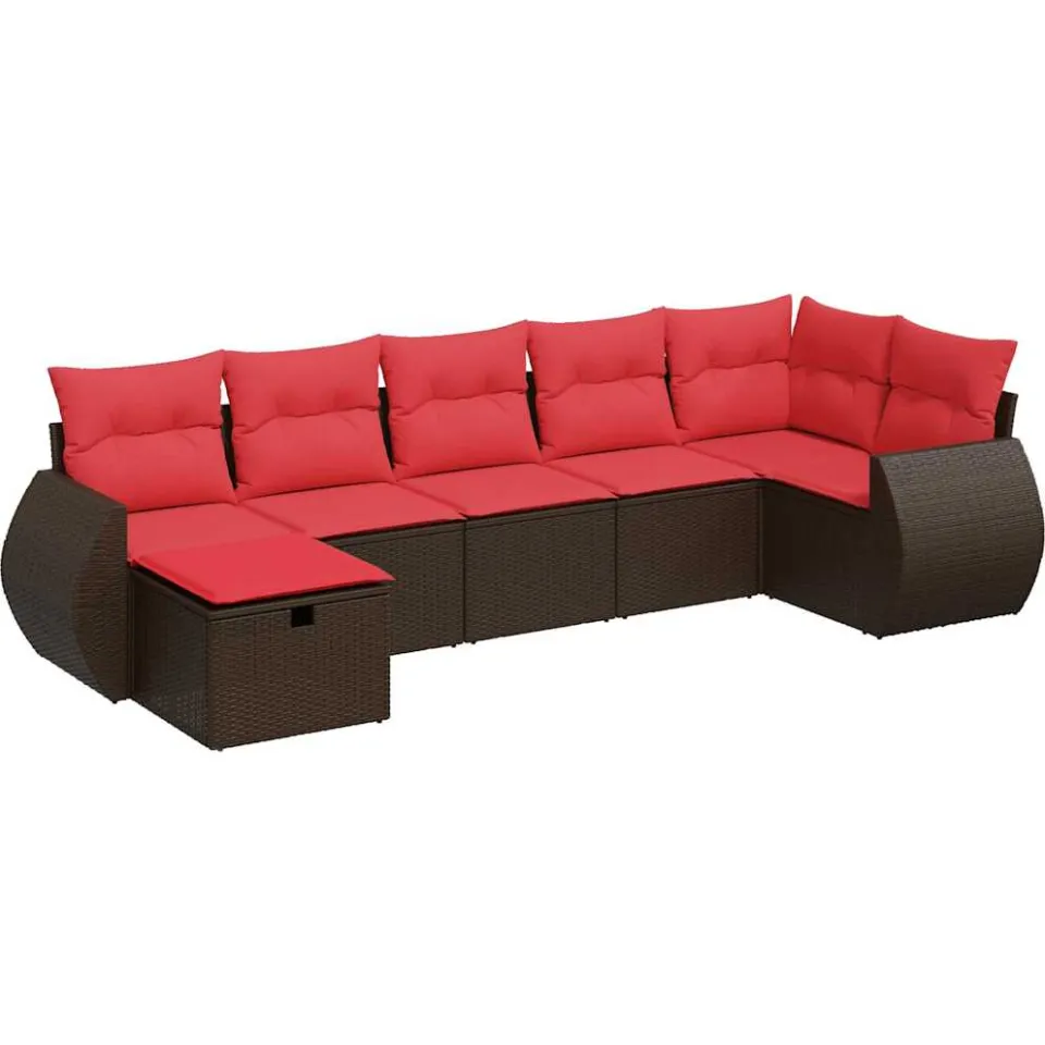 vidaXL 7-delige Loungeset met kussens poly rattan bruin, foto 3