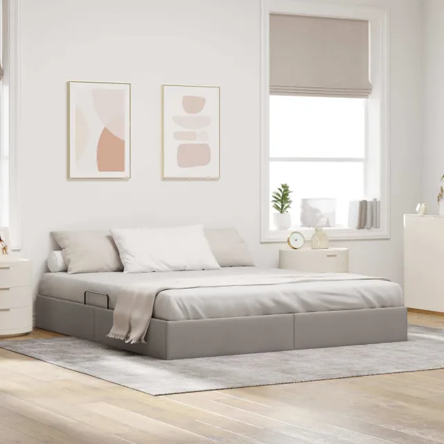 vidaXL Ottoman Bedframe met opslag Taupe 180 x 200 cm Stof