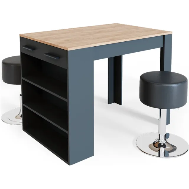 Vicco Repose Eettafel set – 67 x 100 cm met 2 krukken Antraciet/gouden eik Antraciet/Goudkleurig Eiken