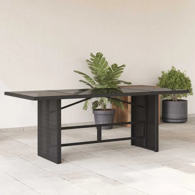 vidaXL Tuintafel met glazen blad 190x80x74 cm poly rattan zwart, foto 2