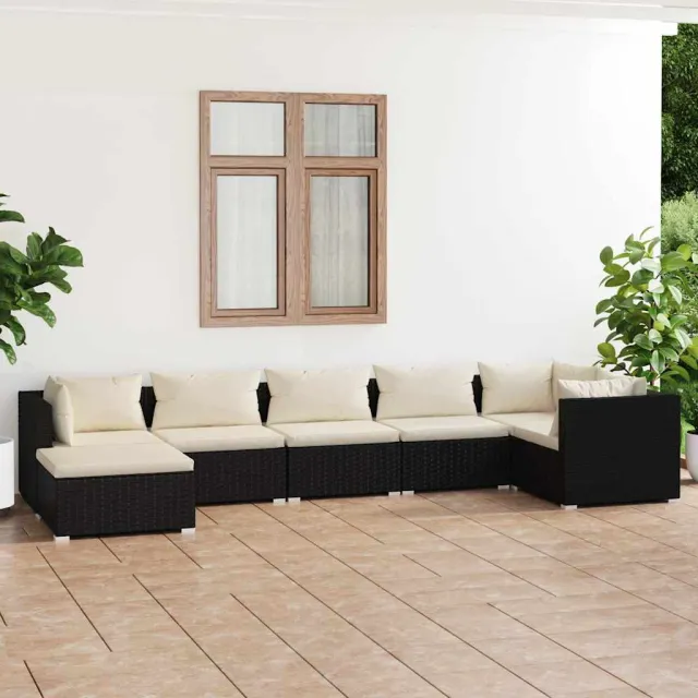 vidaXL 7-delige Loungeset met kussens poly rattan zwart, foto 2