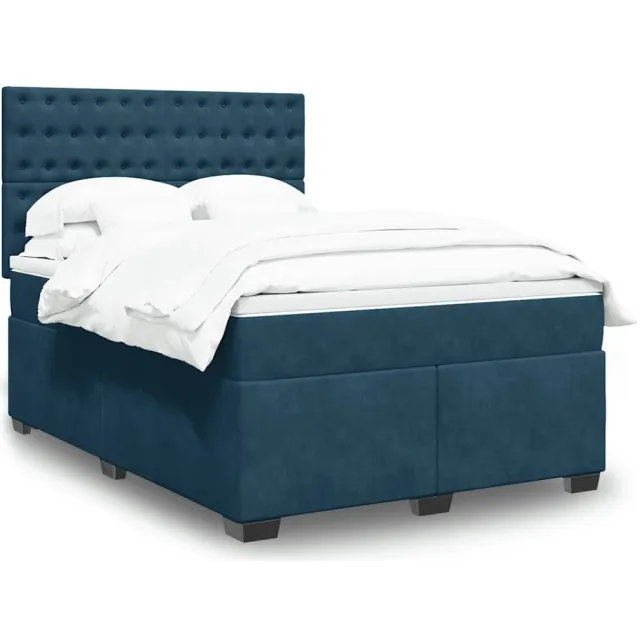 vidaXL Boxspring met matras fluweel blauw 140x190 cm
