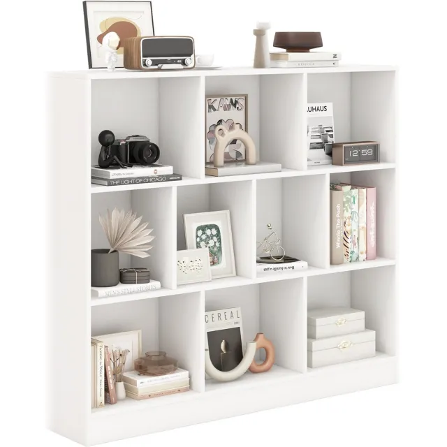 Costway Boekenkast met 10 vakken, staande kast met 3 etages, kubuskast, kantoorkast, opbergkast voor woonkamer, slaapkamer, studeerkamer, kantoor, 120 x 24 x 104 cm (Wit)