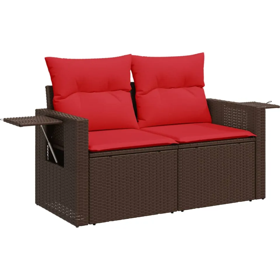 vidaXL 5-delige tuinbankset met kussens, bruin polyrotan