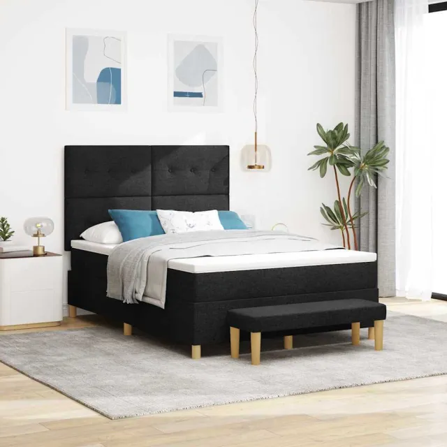 vidaXL Boxspring bed met hoofdeinde Zwart 190 x 140 cm Stof
