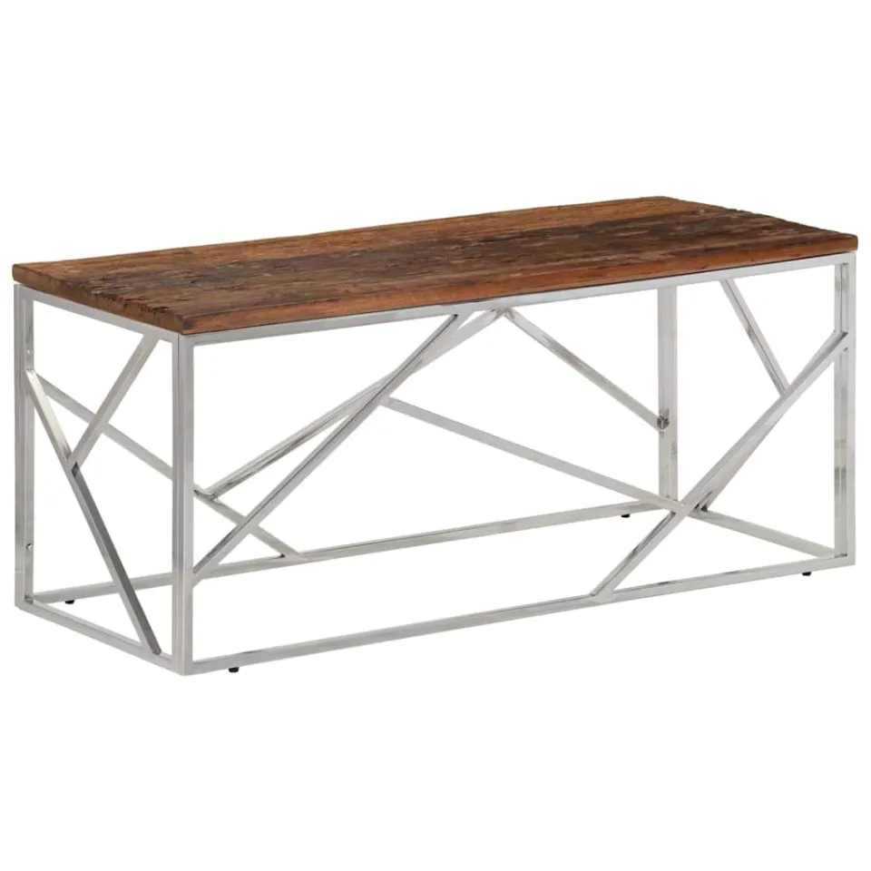 vidaXL Salontafel roestvrij staal en massief bielshout zilverkleurig, foto 3