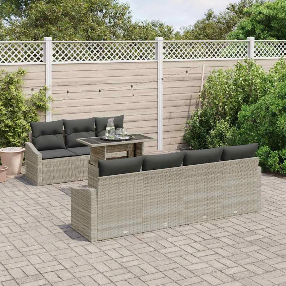 vidaXL Tuin Sofa Set 8 st Lichtgrijs poly rattan, foto 3