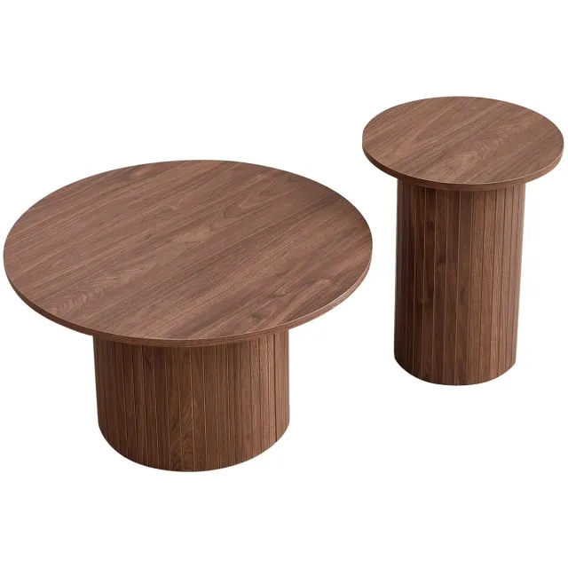 Whoopr® Ronde Salontafel Set van 2 – Nesting Salontafels 70 cm & 40 cm – Moderne Bijzettafels voor Woonkamer & Balkon Donkerbruin