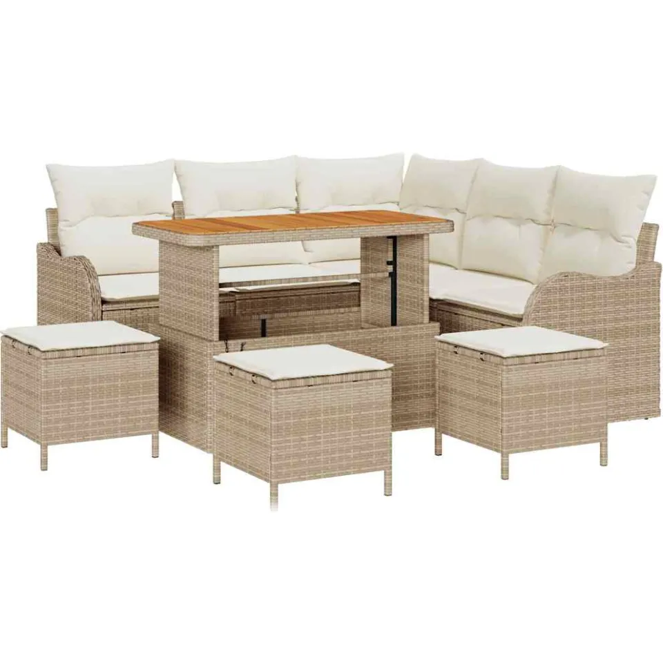 vidaXL Tuinbankenset 9 st Beige poly rattan