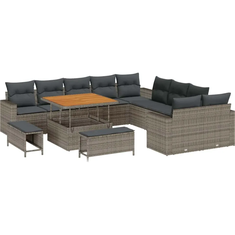 vidaXL Tuinbankenset 13 st Grijs poly rattan, foto 4
