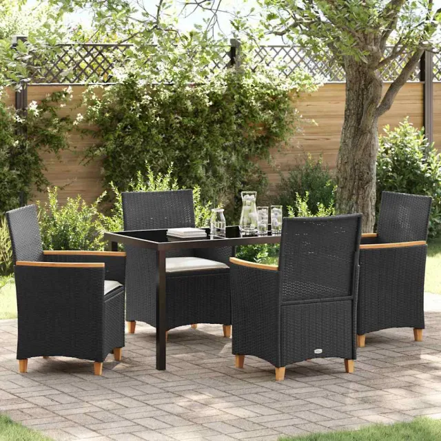 vidaXL Tuin eettafelset 5 st Zwart poly rattan