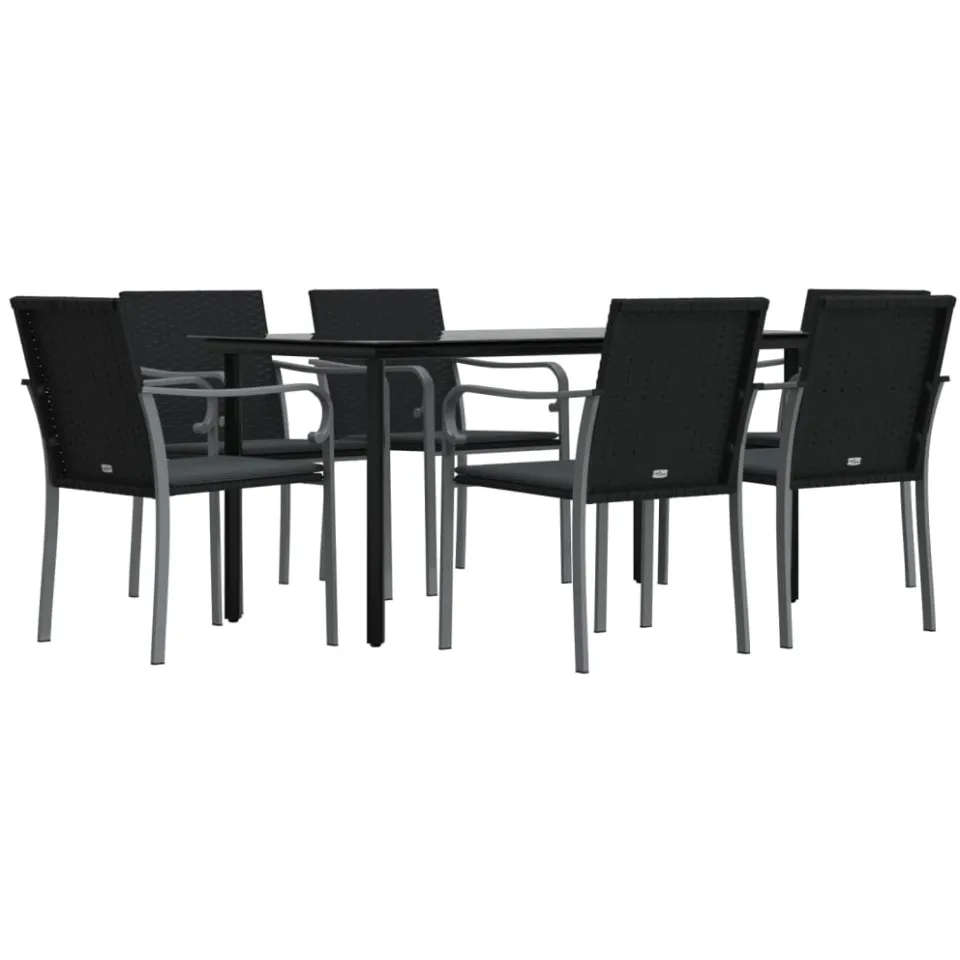 vidaXL 7-delige Tuinset met kussens poly rattan en staal Zwart