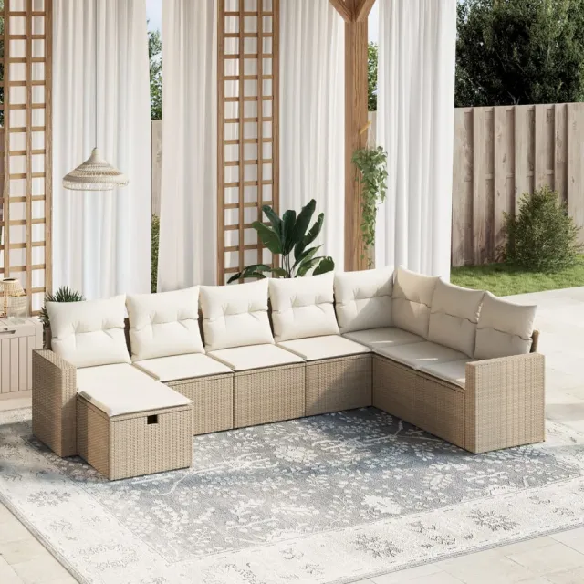 vidaXL 8-delige Loungeset met kussens poly rattan beige, foto 2