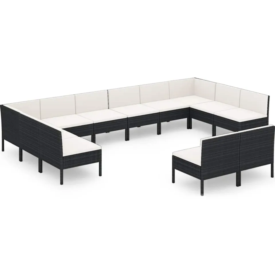 vidaXL 12-delige Loungeset met kussens poly rattan zwart, foto 3