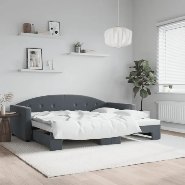 vidaXL Slaapbank met onderschuifbed 90x190 cm fluweel donkergrijs grijs