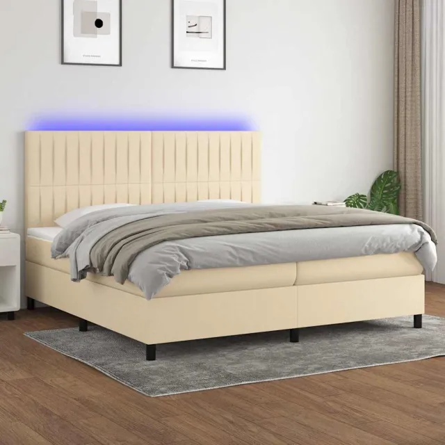 vidaXL Boxspring met matras en LED stof crèmekleurig 200x200 cm