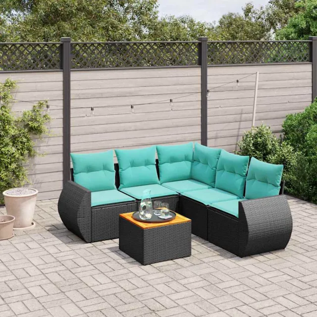 vidaXL 6-delige tuinbankset met kussens van zwart polyrotan, foto 2