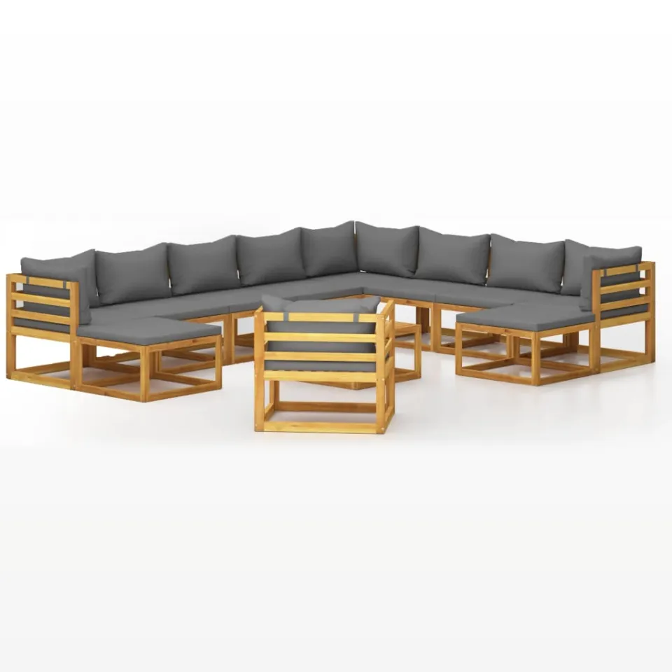 vidaXL 12-delige Loungeset met kussens massief acaciahout grijs, foto 3