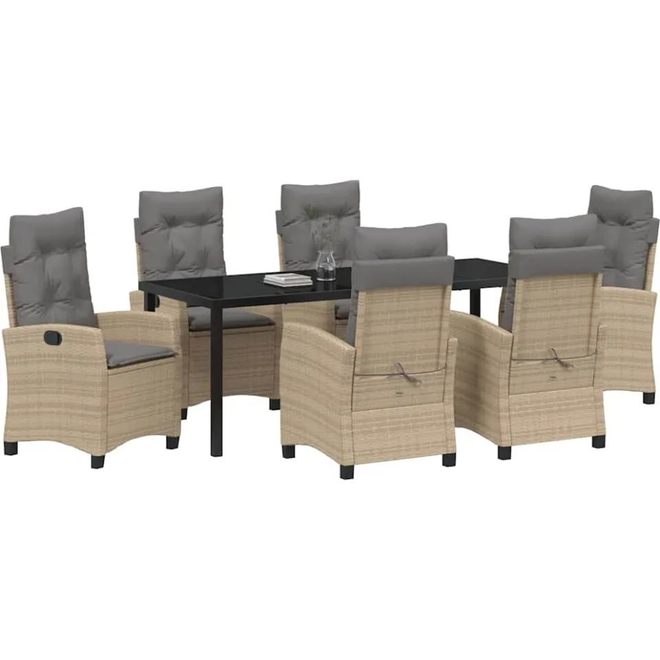 vidaXL Tuin eettafelset 7 st Beige poly rattan