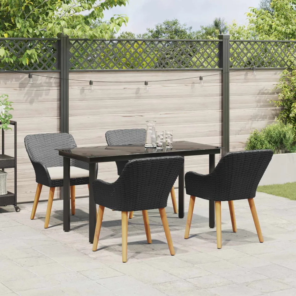 vidaXL Tuin eettafelset 5 st Zwart poly rattan, foto 3