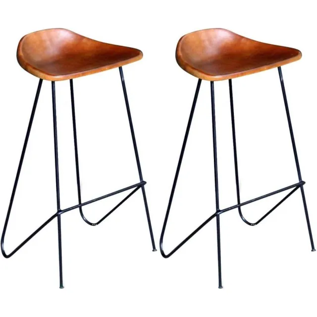 medina Barstoelen 2 st echt leer zwart en bruin