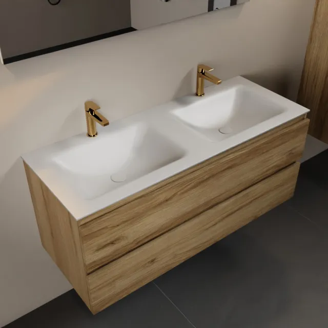 Mondiaz AIVY 120cm badmeubel Chai, wastafel Talc solid surface dubbel 2 kraangaten (AI-351651TALC-SI - AI-M120CHDU)