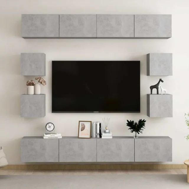 vidaXL 8-delige Tv-meubelset bewerkt hout betongrijs