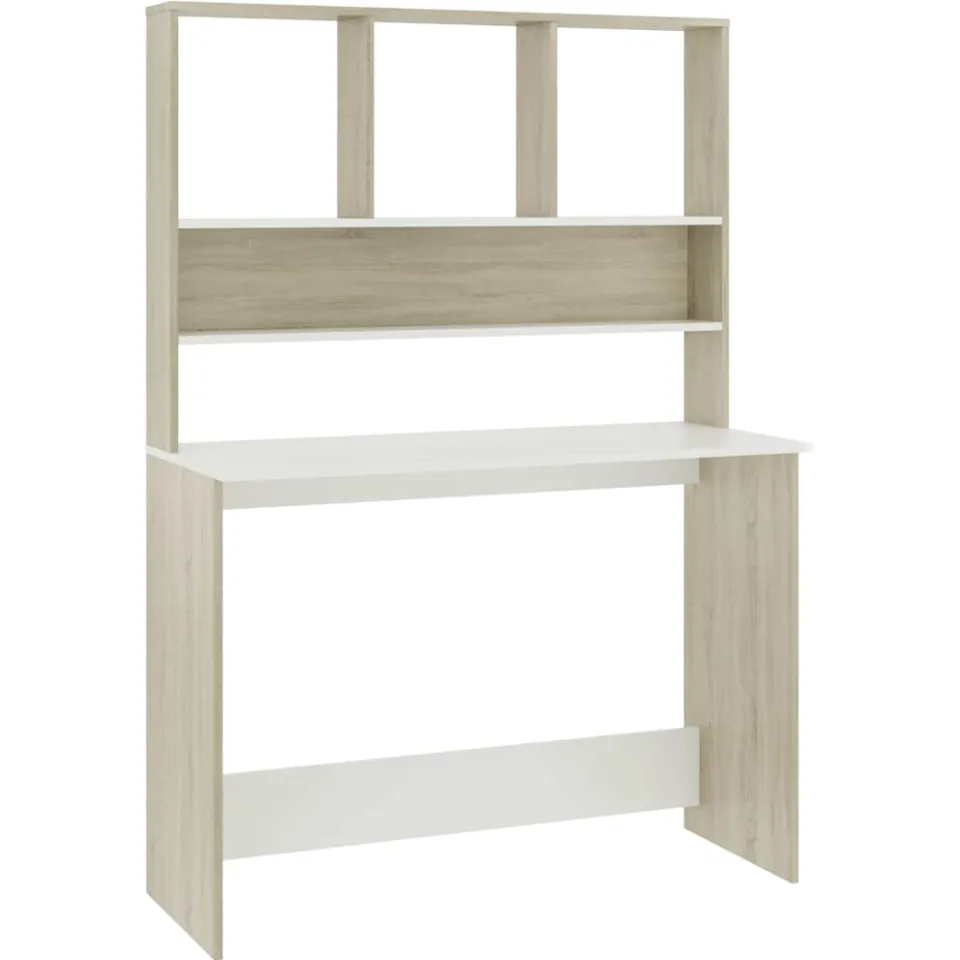 vidaXL Bureau met schappen 110x45x157cm bewerkt hout wit en eikenkleur, foto 3