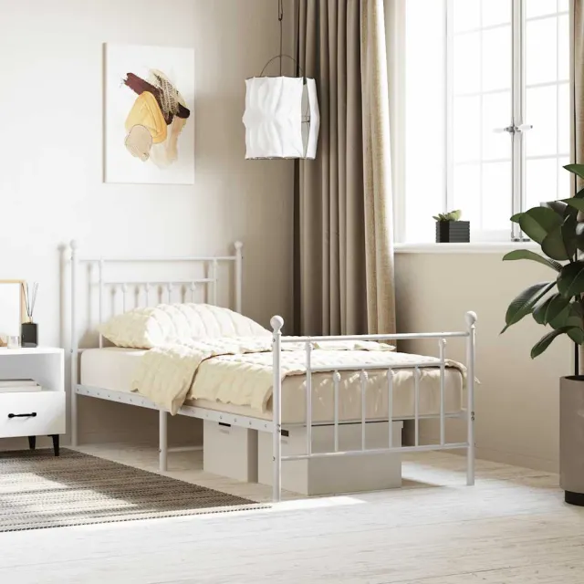 vidaXL Bedframe met hoofd- en voeteneinde metaal wit 90x200 cm