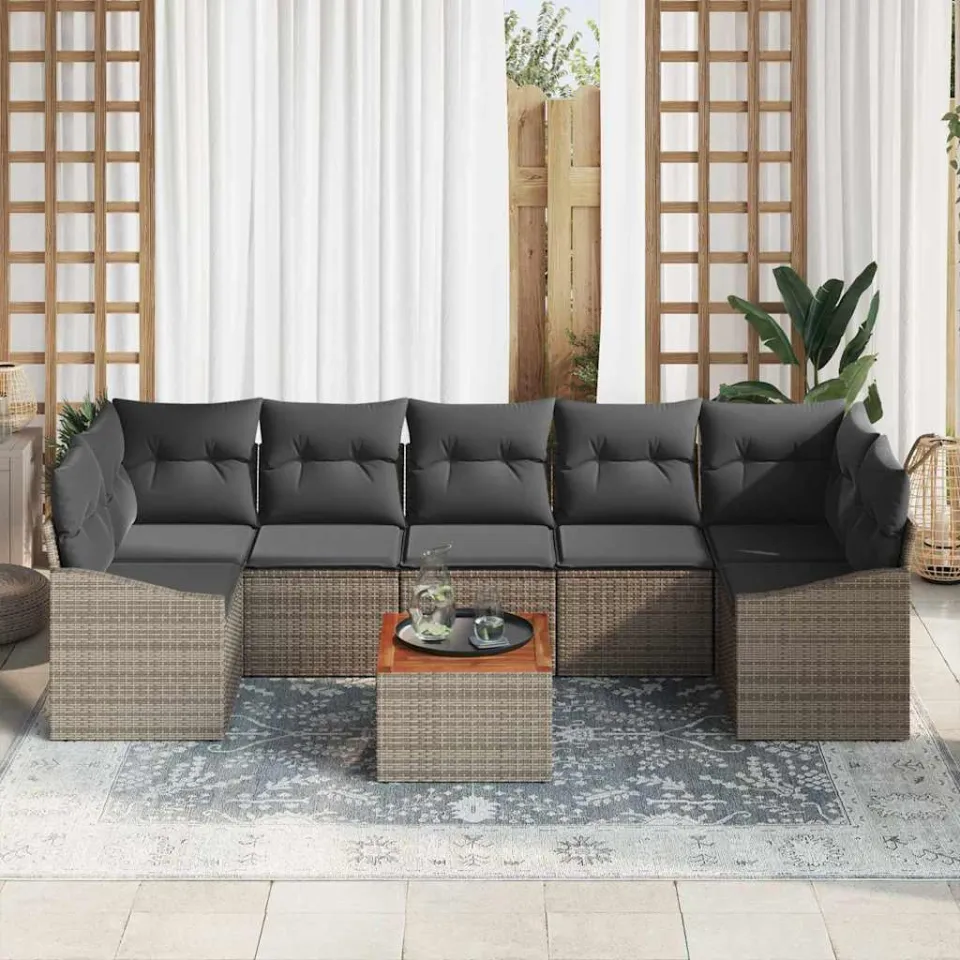 vidaXL Tuinbankenset 8 st Grijs poly rattan, foto 3
