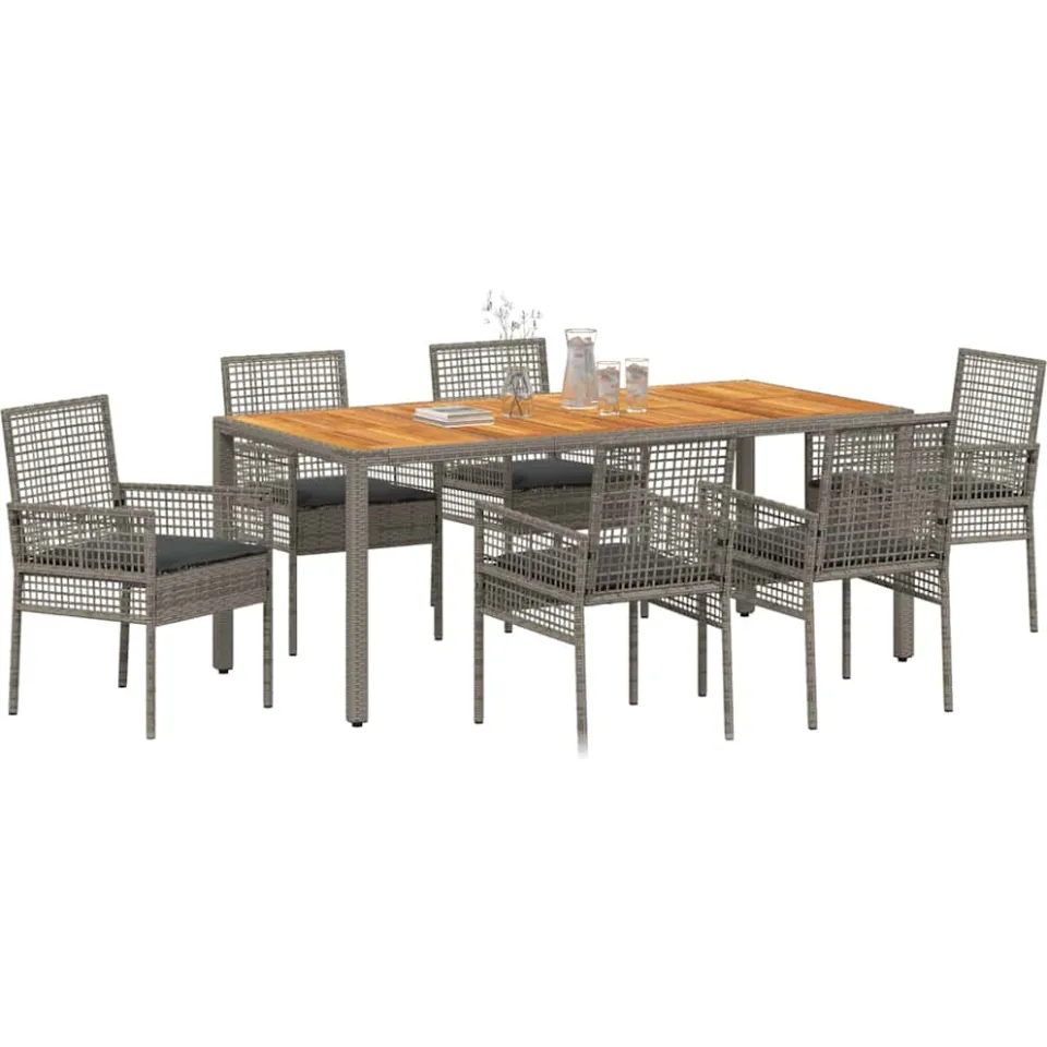 vidaXL Tuin eettafelset 7 st Grijs poly rattan