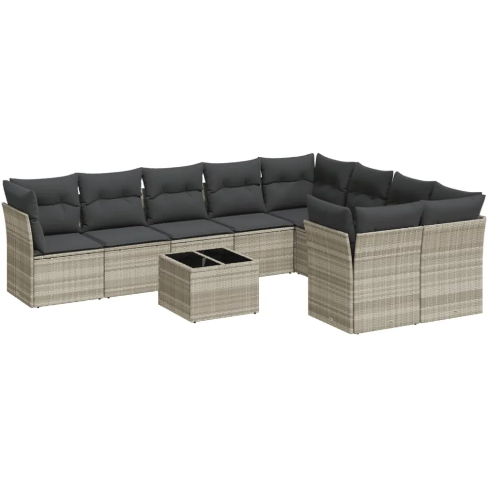 vidaXL 10-delige Loungeset met kussens poly rattan lichtgrijs