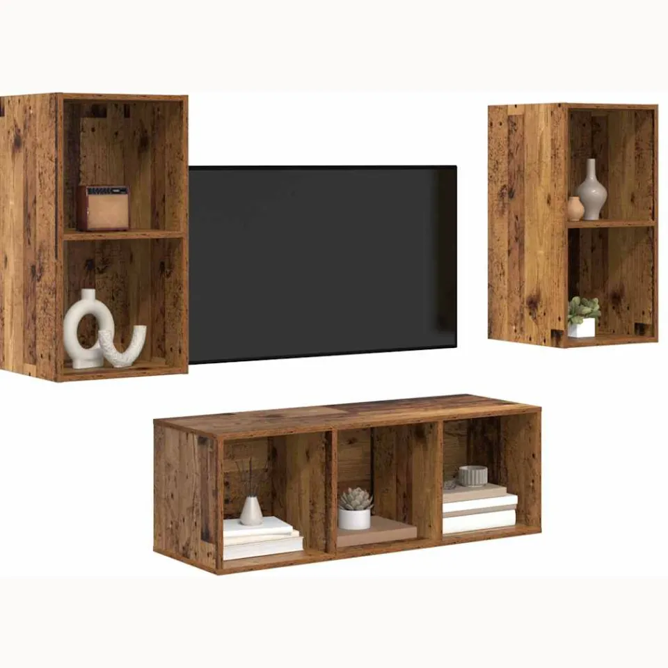 vidaXL Tv-meubelset 3 st 37 x 37 x 107 cm Oud Hout bruin, foto 3