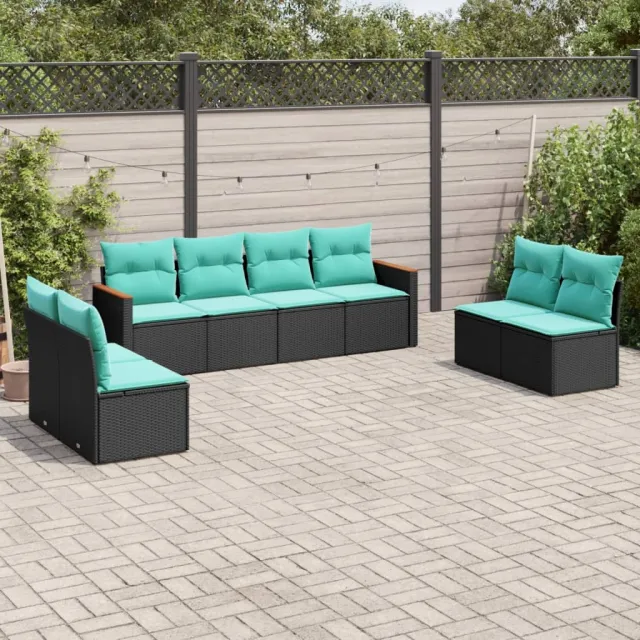 vidaXL 8-delige tuinbankset met kussens, zwart polyrotan, foto 2
