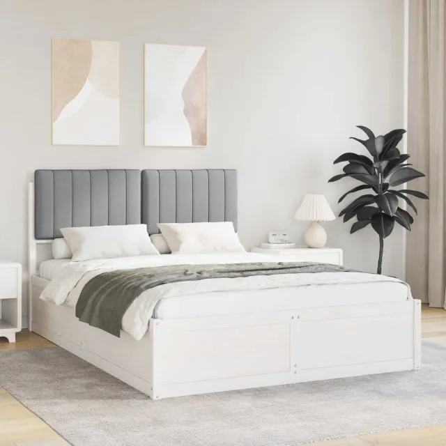 vidaXL Bedframe met Gevoerd Hoofdgedeelte Lichtgrijs 140 x 200 cm