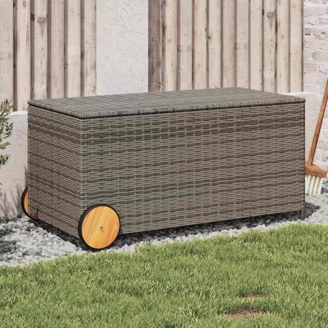 vidaXL Tuinbox met wielen 190 L poly rattan grijs, foto 2