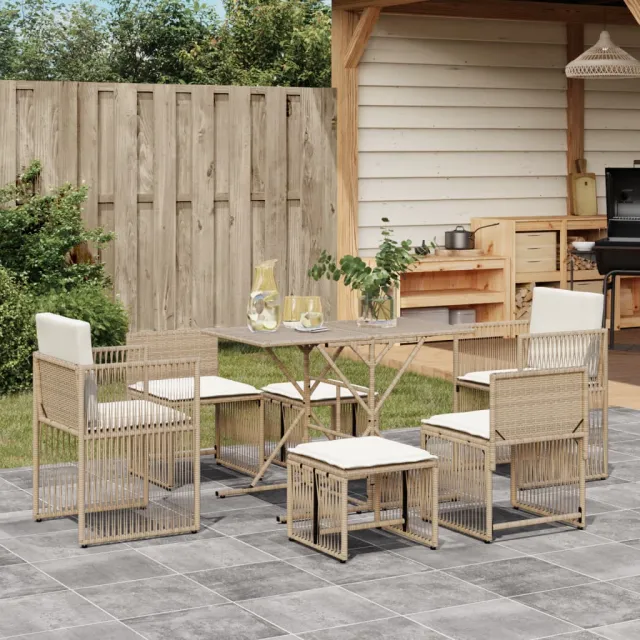 vidaXL 7-delige Tuinset met kussens poly rattan beige, foto 2