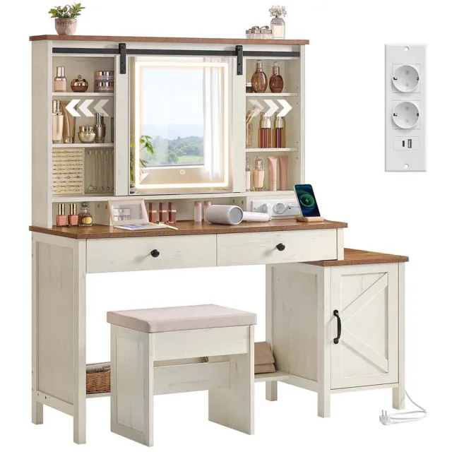 Songmics Kaptafel - Met Spiegelverlichting & Lades bruin