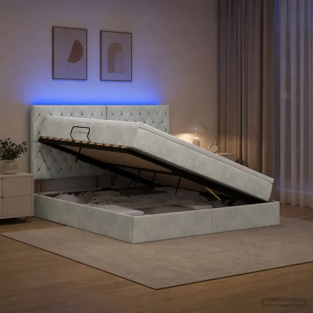vidaXL LED Opslagbed met Matras Lichtgrijs 140 x 200 cm Fluweel