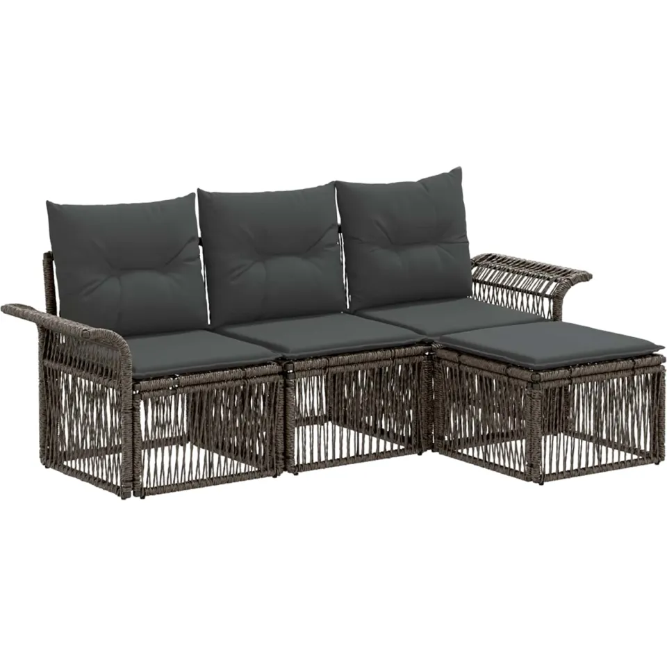 vidaXL Tuinbankenset 4 st 4-zits Grijs poly rattan, foto 3