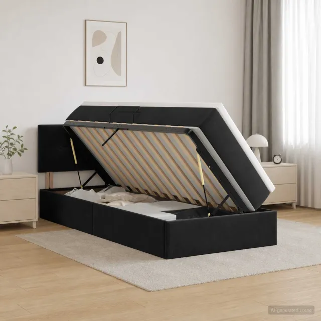 vidaXL Opslag bed met hoofdeinde Zwart 100 x 200 cm Fluweel