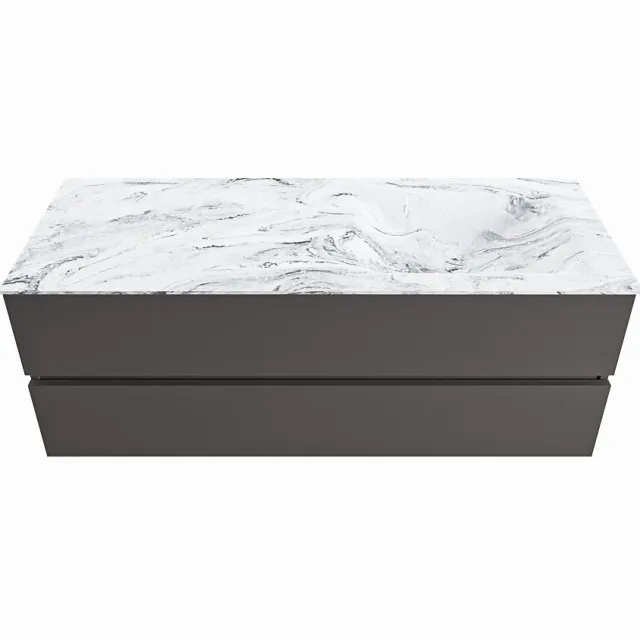 Mondiaz VICA-DLUX 130cm badmeubel onderkast Dark grey 2 lades. Inbouw wastafel CLOUD rechts 1 kraangat, kleur Glace.