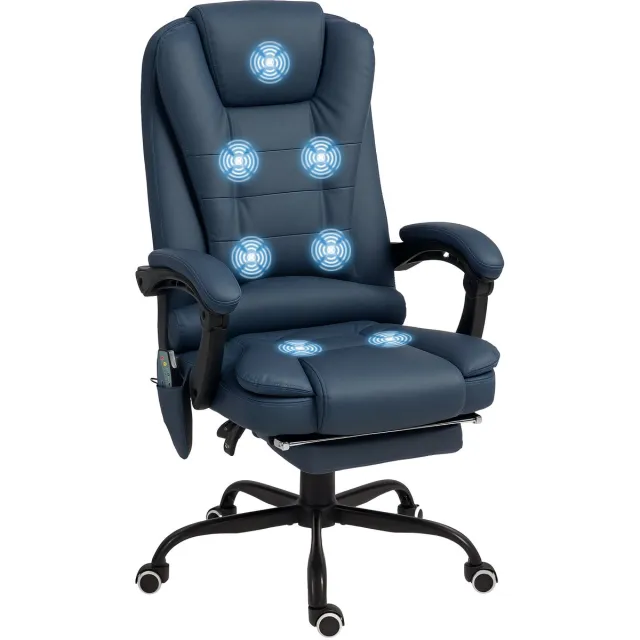 whiqutey Massagestoel Voor Op Het Bureau, 7 Vibratiepunten, Verstelbare Voetensteun En Rugleuning, Tot 120 kg, Lederlook, Blauw